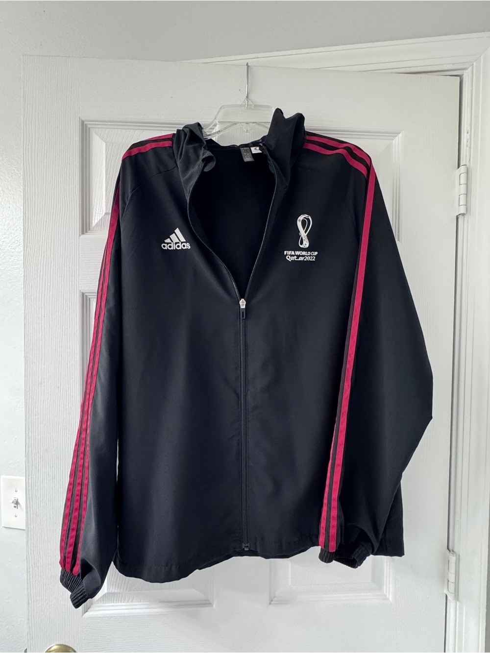 adidas Black Jacket with Pink Stripes FIFA World Cup Logo